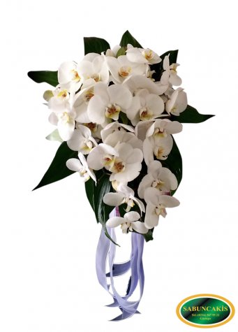 WEDDİNG - Beyaz Phalaenopsis Orkide Gelin Buketi